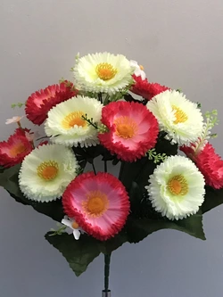 Искусственные цветы оптом Маргаритка двухцветна вазон цена за упакровку