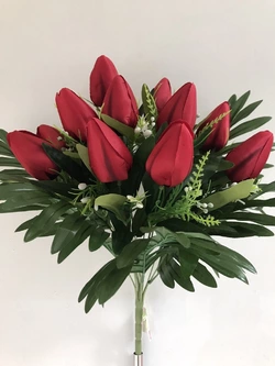 Искусственные цветы оптом  Тюльпан с папоротником Д-121