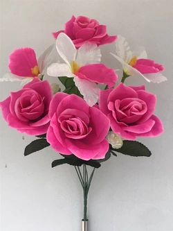 Искусственные цветы оптом  Роза острая+орхидея атласная