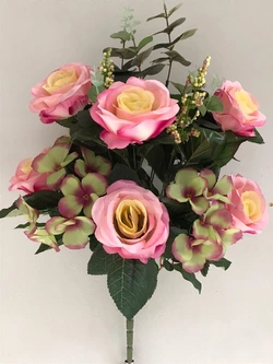Искусственные цветы оптом Роза +гартензия с эфкалиптом не пресс