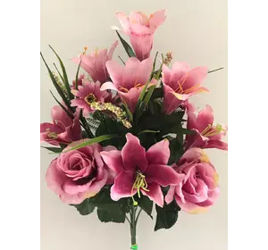 Искусственные цветы оптом Лилия+Роза+ромашка мелкая вазон  не пресс