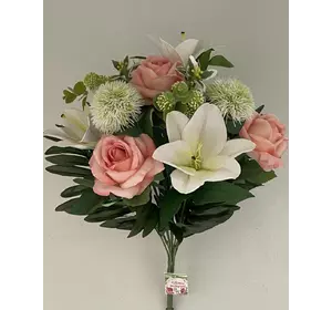 Искусственные цветы оптом . Роза +Лилия с ежиком пластик   Д-191