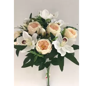 Искусственные цветы оптом.  Камелия+Орхидея с бутоном с  папоротником Д 77