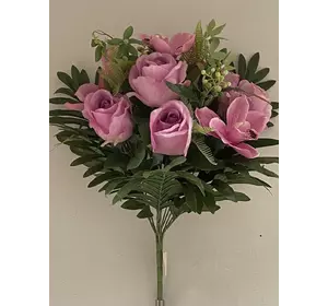 Искусственные цветы оптом Роза+Бутон+Ирис с папоротником  Д-141