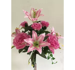 Искусственные цветы оптом Лилия + роза капуста   вазон