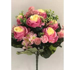 Искусственные цветы оптом Роза+Гортензия+ калинка мелкая вазон  не пресс