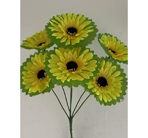Штучні квіти оптом. Ромашка кольорова з лістом