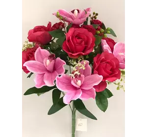 Искусственные цветы оптом класса ЛЮКС Роза+Ирис с мелкой гвоздикойД 60 не пресс